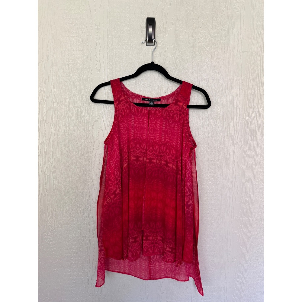 Zac & Rachel Womens Red Pink Ombre Ikat Chiffon High Low Sleeveless Blouse Small